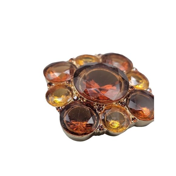 Liz Claiborne Topaz & Amber Crystal Brooch Gold Tone Setting Signed LC - Picture 8 of 10